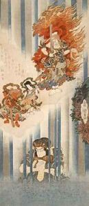 Actors Ichikawa Danjuro VII as Mongaku and Matsumoto Koshiro V as Fudo myoo by Utagawa Kunisada