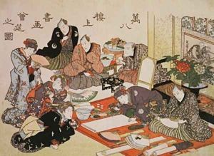 Painting and calligraphy party at the Manpachiro teahouse by Utagawa Kunisada