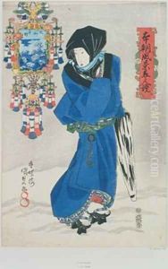 Japanese Woman in the Snow by Utagawa Kunisada