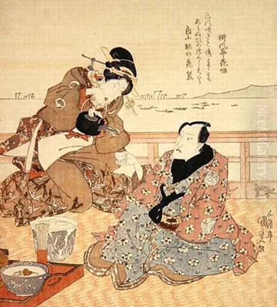 Onoe Kikugoro III taking tea at Shinagawa - view 1