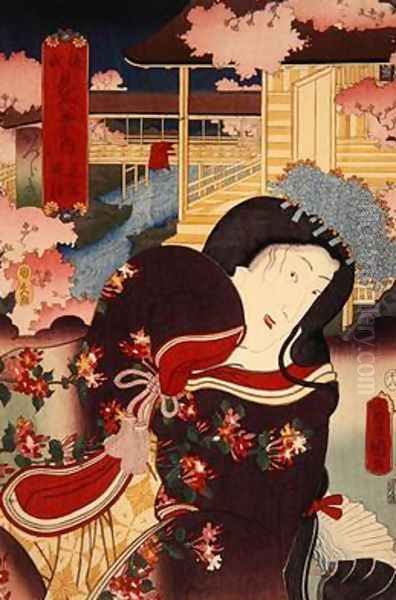 Hana no en bansho Katsuragi Genji mitate hakkei no uchi Flower Banquet Evening Bell Katsuragi - view 1