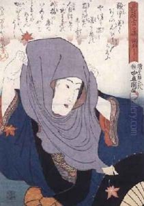 Girl amid autumn leaves from Lucky Days by Utagawa Kunisada