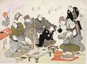 Painting and calligraphy party at the Manpachiro teahouse 2 by Utagawa Kunisada