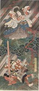 Actors Ichikawa Danjuro VII as Kan Shojo and Segawa Kikunojo V as Umeo maru by Utagawa Kunisada