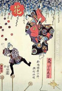An advertising print of a circus owned by Hayatake Torakichi by Utagawa Kunisada