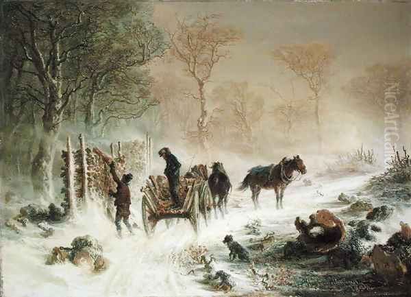 Loading Wood in the Snow - view 1