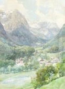 Blick Auf Ein Dorf In Den Alpen by Edward Theodore Compton