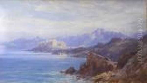 A Lake Landscape With Afortified Town And Distant Mountains, South Tyrol Or Northern - view 1
