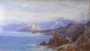 A Lake Landscape With Afortified Town And Distant Mountains, South Tyrol Or Northern by Edward Theodore Compton