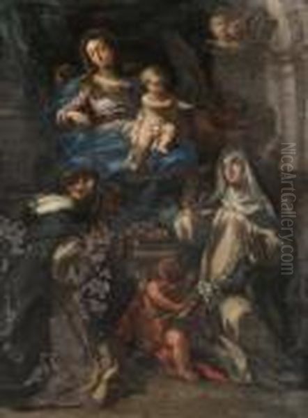 Madonna Del Rosario In Trono Coni Santi Domenico E Caterina Da Siena - view 1