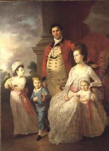 Group Portrait of Col John Fortnom and his wife Jane their son Thomas William and their two daughters by Tilly Kettle