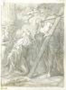 Le Christ Montrant Sa Croix A Une Sainte by Sebastiano Conca