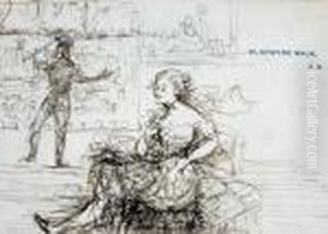 Figures In An Art Gallery Ink On Note Paper