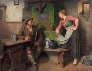 Gossiping by the Stove (Bursch und Madel am Ofen) by Hugo Kauffmann
