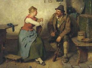 Jager im Wirtshaus a huntsman in a tavern by Hugo Kauffmann