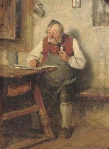 Wirt mit pfeife the content innkeeper by Hugo Kauffmann