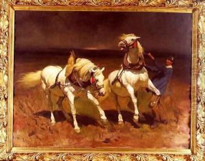 Schimmelpaar Bei Herannahendem Gewitter, 1877 (Pair of horses in the approaching thunderstorm, 1877)