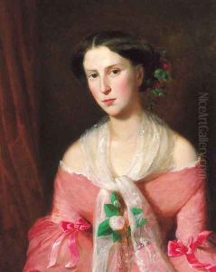 Portrait of a young lady, three-quarter-length, in a pink dress and a lace shawl