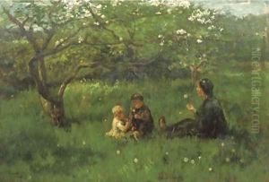 In the orchard blowing dandelions by Jacob Simon Hendrik Kever