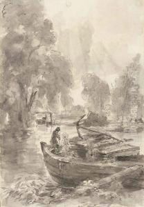 John Charles And Maria Louisa Constable Fishing From A Barge At Flatford Mill I by John Constable