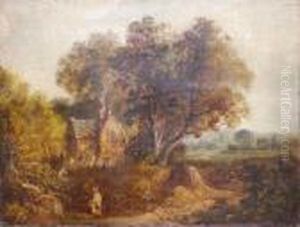 Rural Landscape With Woman Before A Cottage