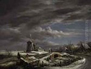A Winter Landscape With With Figures On A Path by John Constable