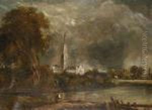 Salisbury Cathedral From Long Bridge Nearfisherton Mill