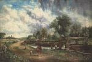 View On The Stour Near Dedham With Flatford Lock And Oldbridge by John Constable
