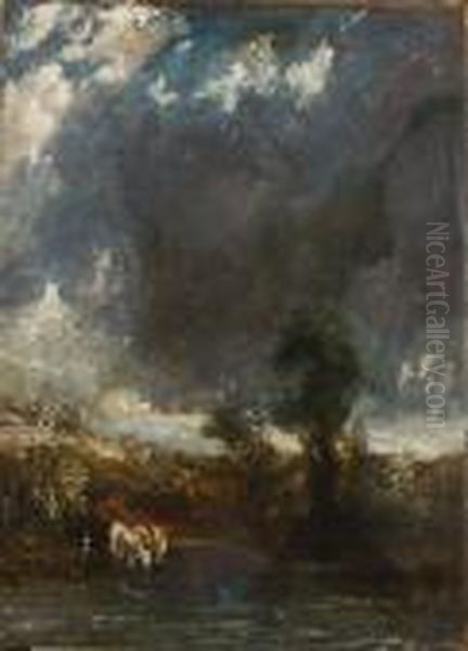 Oil Sketch With Cattle And Clouds - view 1