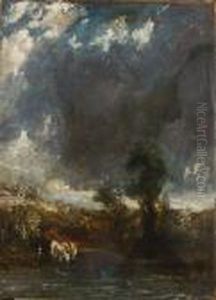 Oil Sketch With Cattle And Clouds