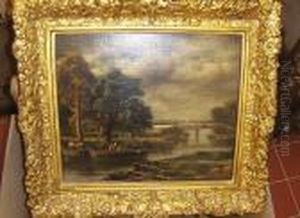 Ferry On A River, A Church Tower Beyond by John Constable
