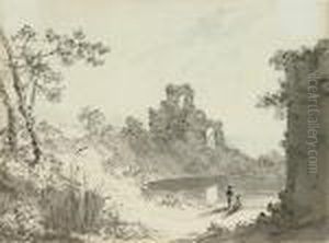 Fishermen In Front Of A Gothic Ruin, Another Ruin On Theright by John Constable