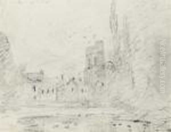 A Landscape With Buildings And A Tower Seen Over Water - view 1