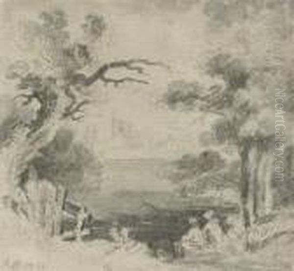 Figures Resting In A Landscape, A Town Beyond - view 1