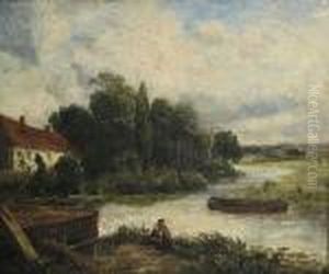 A River Landscape With Figures by John Constable