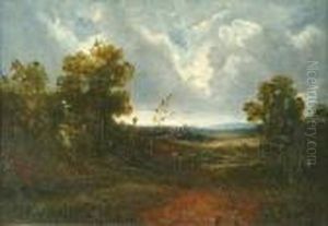 Wooded Landscape Withcottage And Figures by John Constable