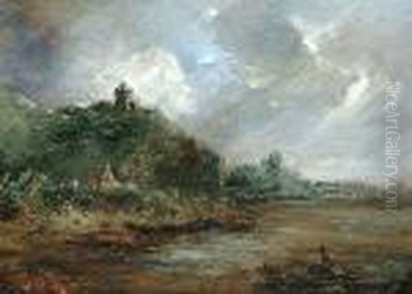 A River Landscape With A Hilltop Village In The Distance - view 1