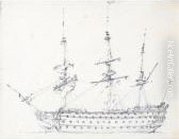 Broadside View Of H.m.s.victory In The Medway - view 1