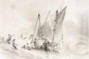 Shipping On The Beach, Brighton, With A Stormy Sea by John Constable