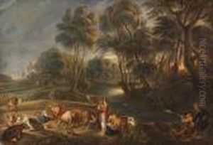 Landscape With Milkmaids And Huntsmen by John Constable