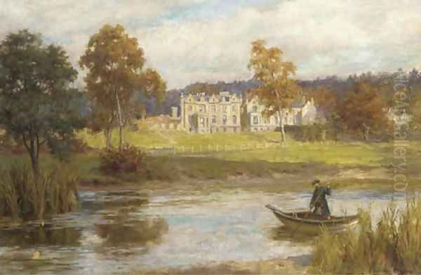 A Scotsman in a rowing boat before a country house - view 1