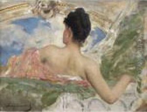 Femme Vue De Dos - Study Of A Ceiling Figure In The Opera Paris by Benjamin Jean Joseph Constant