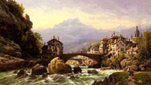 An Alpine Village by Charles Euphraisie Kuwasseg