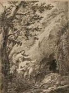 Deux Femmes Effrayees Par Un Serpent Dans Un Paysage Arbore by Jean Antoine Constantin D'Aix