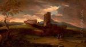 L'arrivee De L'orage Au - Dessus D'un Chateau Au Crepuscule by Jean Antoine Constantin D'Aix