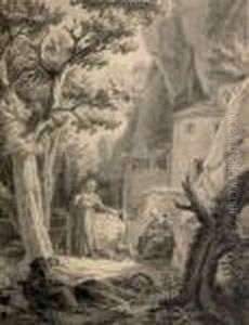 Trois Moines (augustiniens ) Devant Un Monastere