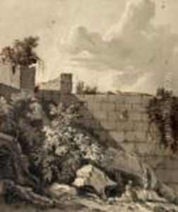 Berger Pres D'un Mur En Italie by Jean Antoine Constantin D'Aix