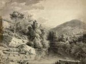Deux Lavandieres A La Riviere En Provence by Jean Antoine Constantin D'Aix