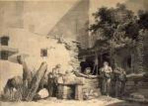 Lavandieres Pres D'un Puits En Italie by Jean Antoine Constantin D'Aix