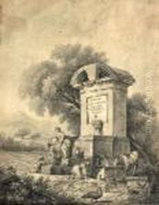 Femmes Et Enfants A La Fontaine En Italie by Jean Antoine Constantin D'Aix